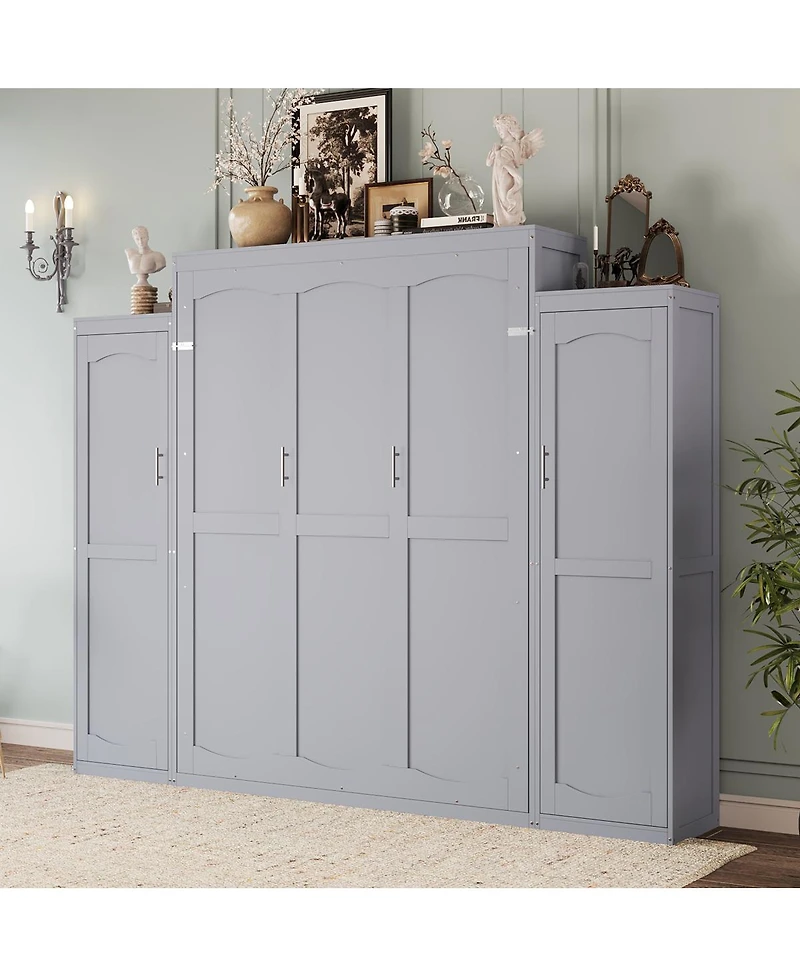 Streamdale Furniture Queen Size Murphy Bed with Wardrobes and Storage Shelves