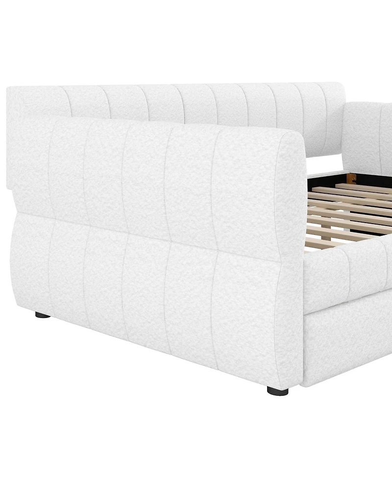 Streamdale Furniture Queen Size Upholstered Platform Bed with Usb and Trundle