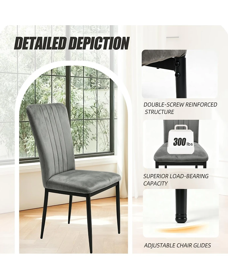 Streamdale Furniture Set of 4 Modern Velvet Dining Chairs with Metal Legs