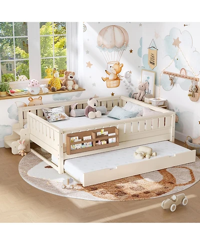 Streamdale Furniture Bed with Bookshelves Staircase Safety Rails and Trundle