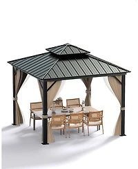 gaomon Hardtop Gazebo 12x12 Feet for All Weather, with Double Metal Roof, Aluminum Alloy Frame, Net, and Curtain, Permanent Building for Patio