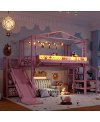 Streamdale Furniture Loft Bed with Storage Stairs Wardrobe Usb Ports and Led Lights