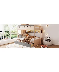 Streamdale Furniture Castle-Style Wooden Loft Bed with Led Lights and Storage Drawers