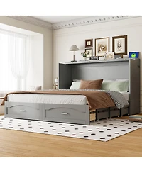 Streamdale Furniture Queen Size Murphy Bed with Drawer Usb Ports and Pulley Design