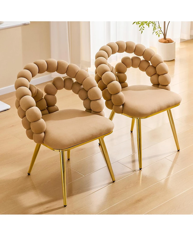 Streamdale Furniture Modern Velvet Bubble Back Dining Chairs with Gold Legs