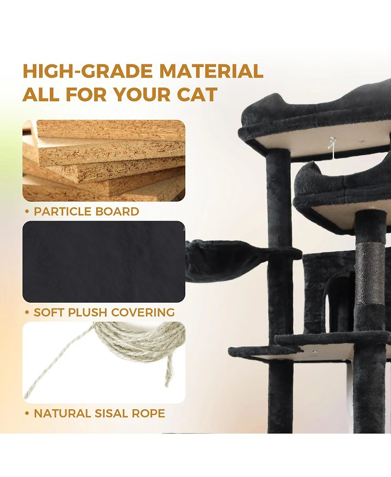 Streamdale Furniture 68in Multi-Level Cat Tree with Hammocks Cat Cave and Scratching Posts