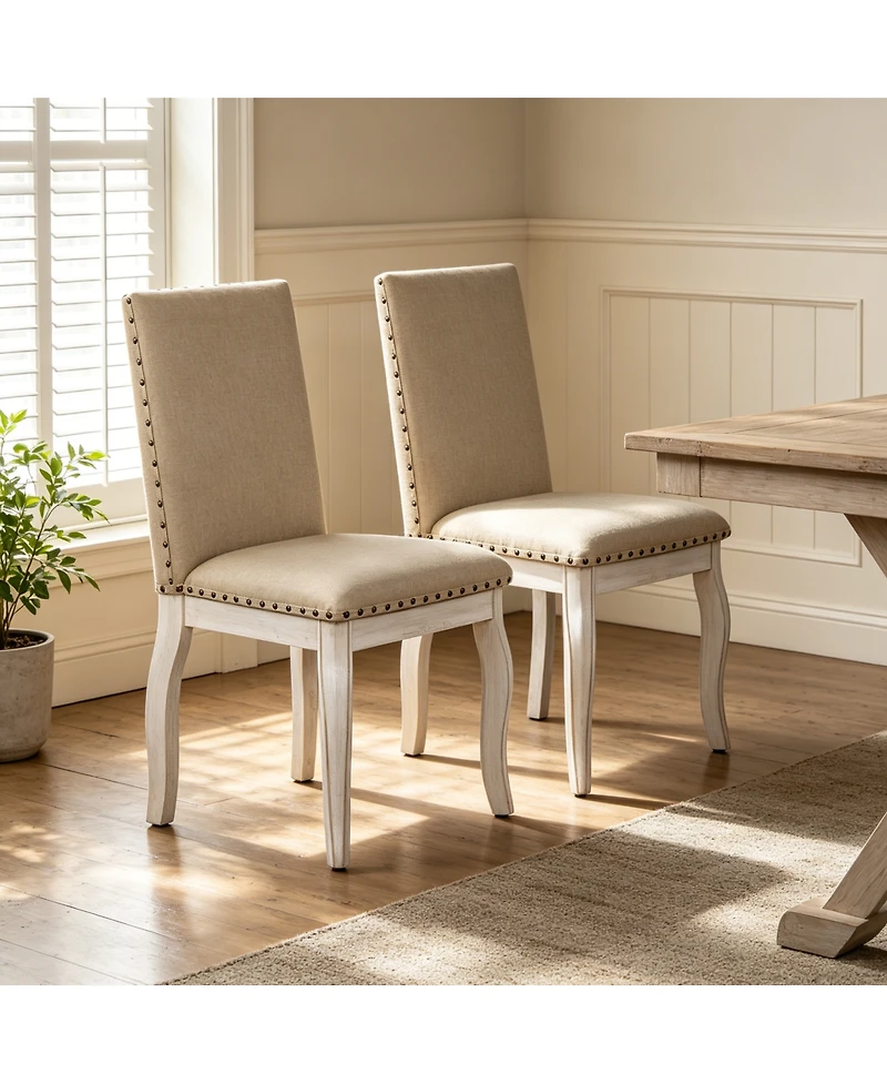 Streamdale Furniture Set of 2 Upholstered Wood Dining Chairs with Nailhead Trim