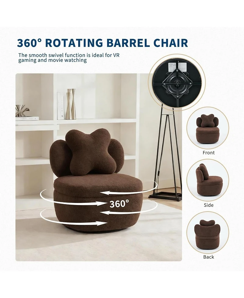gaomon 360degree(s) Swivel Accent Chair with Storage,Comfy Armchair Teddy Velvet Upholstered Cushion for Makeup, Bedroom, Apartment, Living