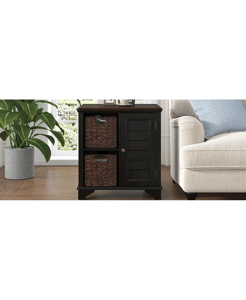 Streamdale Furniture End Table Side Table with a shutter style design.With two woven grass baskets