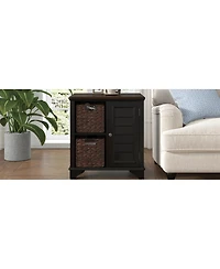 Streamdale Furniture End Table Side Table with a shutter style design.With two woven grass baskets