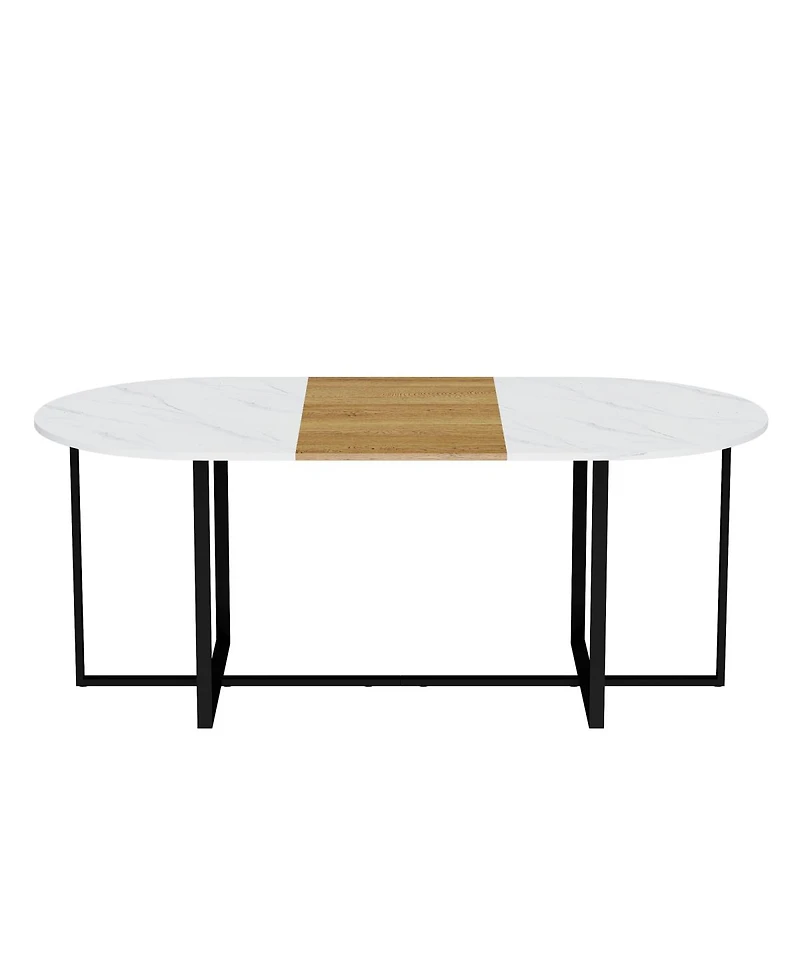 Streamdale Furniture 9-Piece Oval Faux Marble Dining Table Set with 8 Pu Leather Chairs