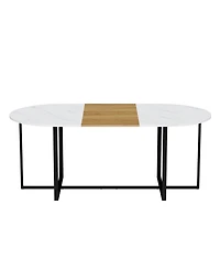 Streamdale Furniture 9-Piece Oval Faux Marble Dining Table Set with 8 Pu Leather Chairs