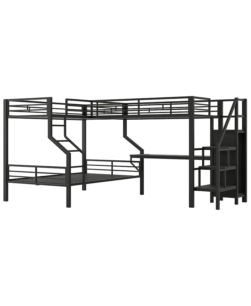 Streamdale FurnitureL-shaped bunk and loft bed Built-in Wardrobe and Desk with Usb