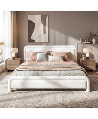 Streamdale Furniture King Size Upholstered Boucle Platform Bed with Curved Headboard