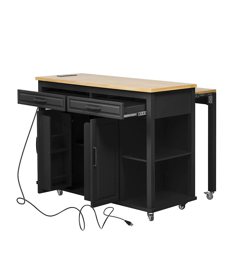 Streamdale Furniture 47'' Kitchen Island with Extendable Dining Table Storage and Power Outlet