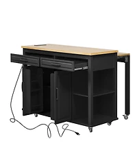 Streamdale Furniture 47'' Kitchen Island with Extendable Dining Table Storage and Power Outlet