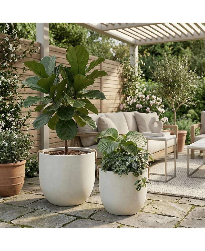 Streamdale Furniture Set of 2 Round Concrete Planter Pots 15'' and 18''