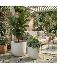 Streamdale Furniture Set of 2 Round Concrete Planter Pots 15'' and 18''