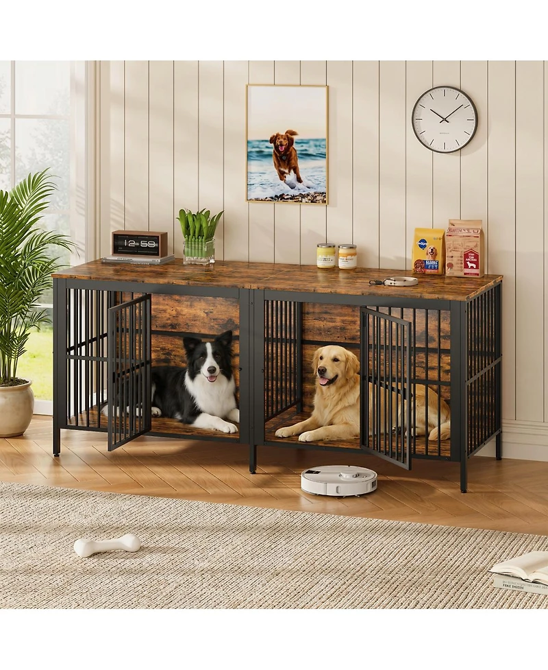 Streamdale Furniture 80'' Heavy-Duty 2-Door Dog Crate End Table and Tv Stand