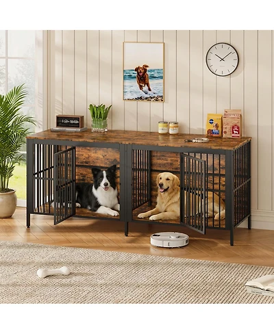 Streamdale Furniture 80'' Heavy-Duty 2-Door Dog Crate End Table and Tv Stand