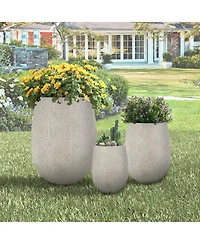 Streamdale Furniture Egg-Shaped Mgo Outdoor Planter Set of 3 Stone-Look Pots with Drainage