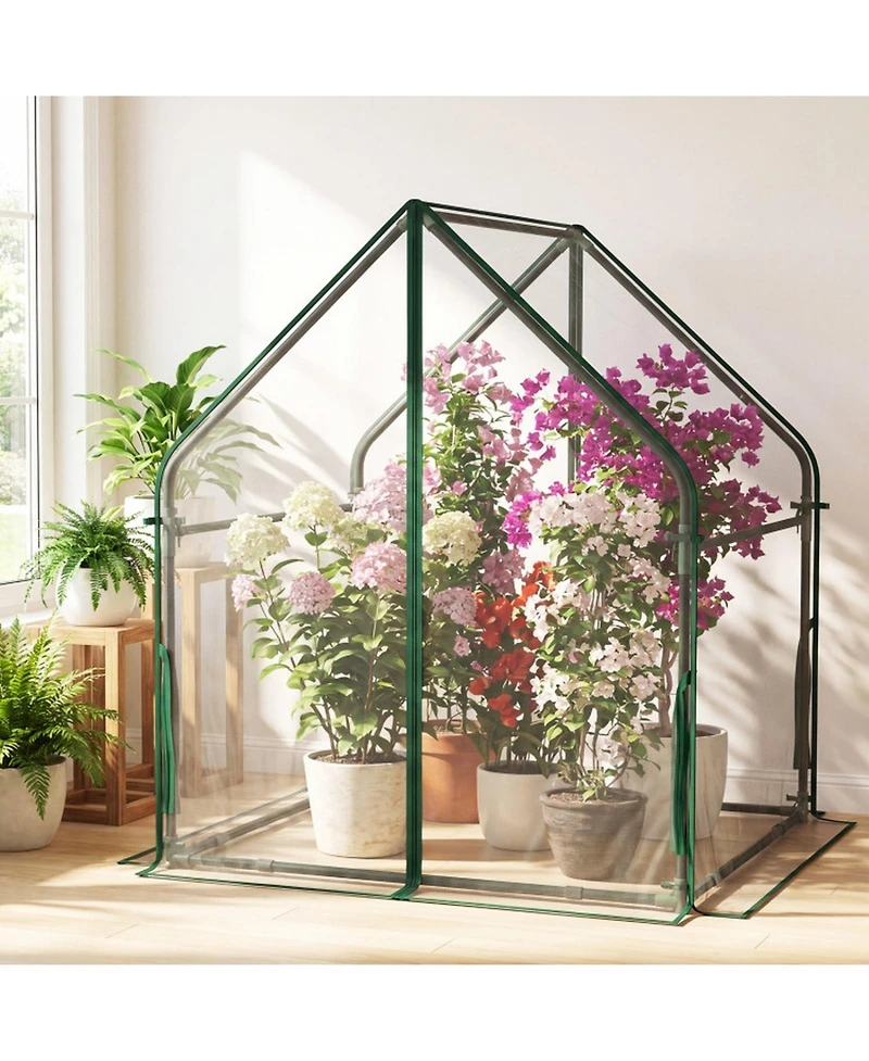 Sugift Mini Greenhouse Metal Frame with Waterproof Bottom Mat and Wind Ropes