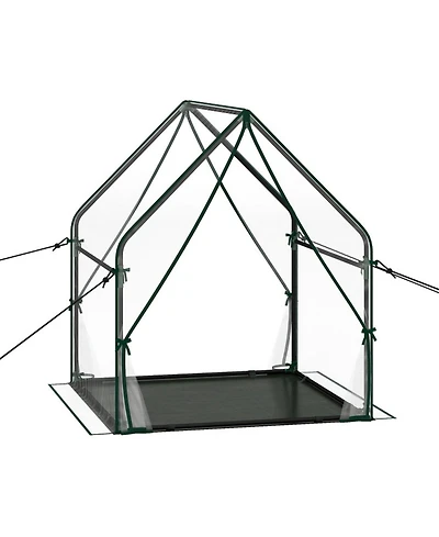 Sugift Mini Greenhouse Metal Frame with Waterproof Bottom Mat and Wind Ropes