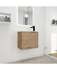 Sillysis 22 Inch Wall Mounted Bathroom Vanity with Ceramic Sink, Soft Close Door, Modern Floating Cabinet