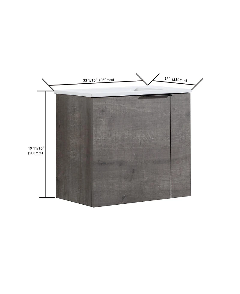 Sillysis 22 Inch Wall Mounted Bathroom Vanity with Ceramic Sink, Soft Close Door, Modern Floating Cabinet