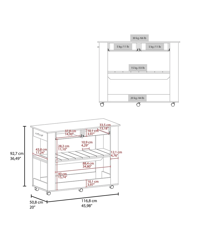Fm Furniture Sol Modern Kitchen Island with Open Storage