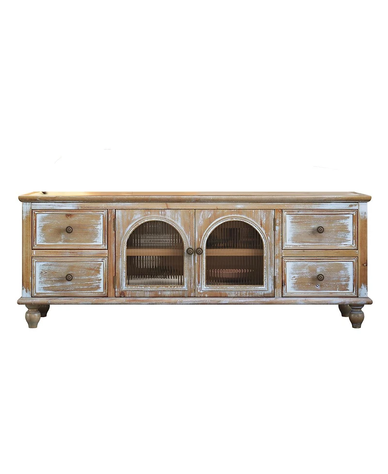 Streamdale Furniture 60'' Farmhouse Tv Stand with 4 Drawers and 2 Glass Doors Rustic Media Console