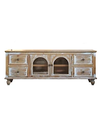 Streamdale Furniture 60'' Farmhouse Tv Stand with 4 Drawers and 2 Glass Doors Rustic Media Console