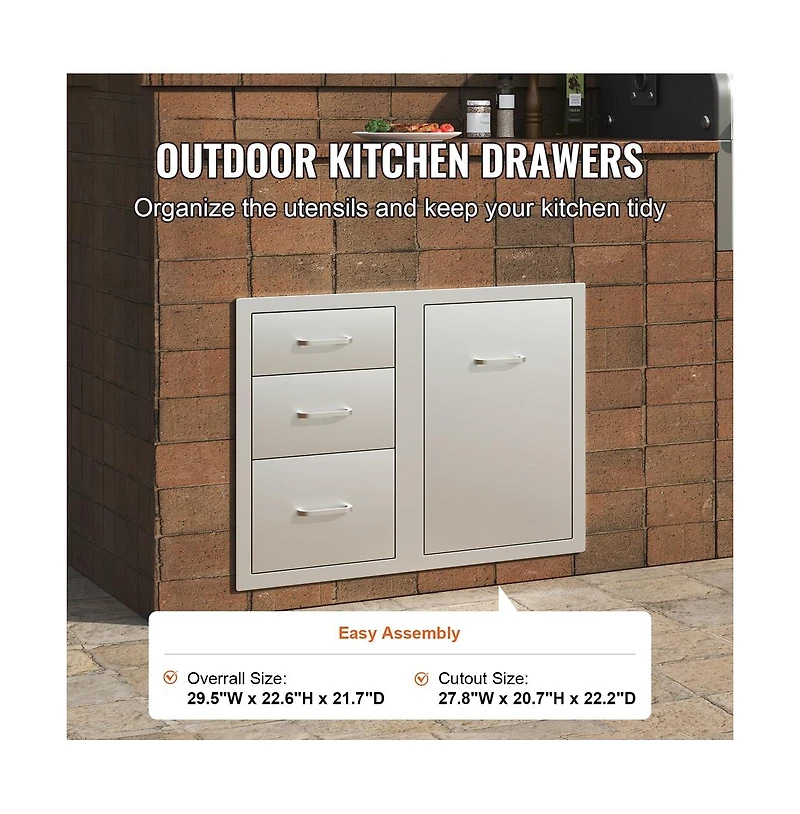 Sugift Outdoor Kitchen Door Drawer Combo 29.5 in W x 22.6 in H Access Door