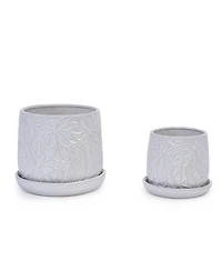 Clihome Leaf Pattern Design Handmade Glossy Ceramic Planter Set of 2