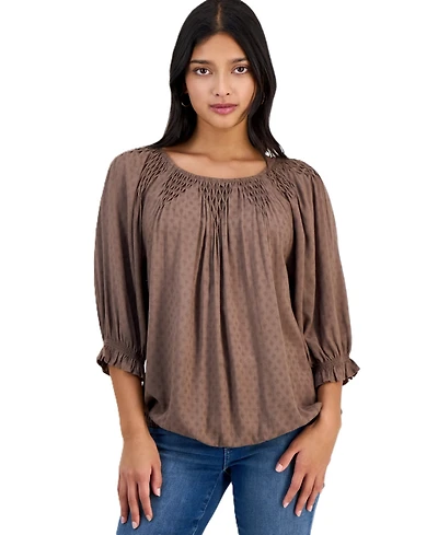 Democracy Petite Scoop Neck Elbow-Sleeve Blouse