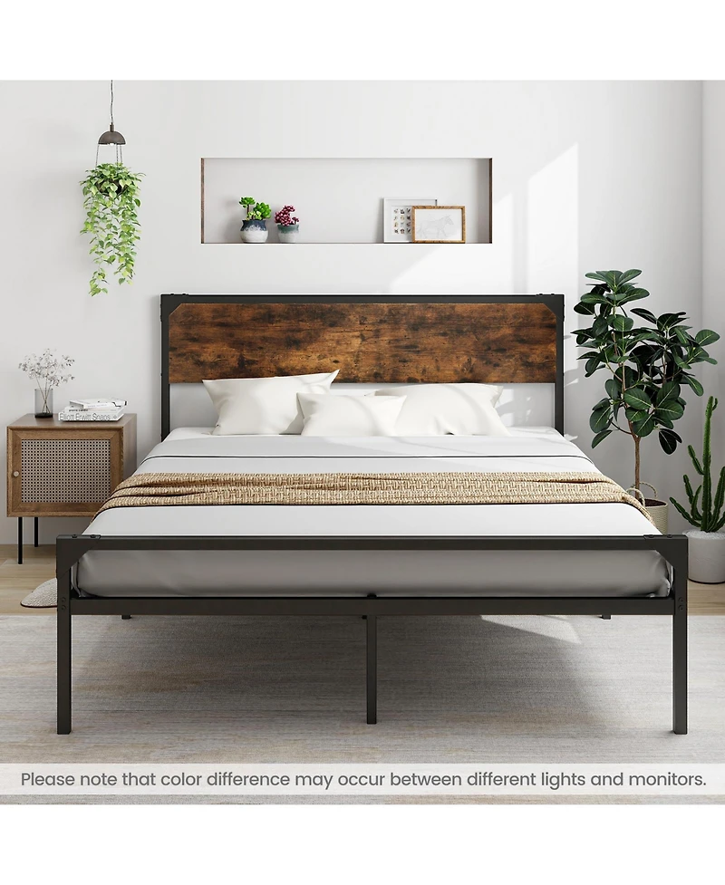 Gouun Platform Queen Size Bed with Headboard and Footboard