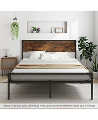 Gouun Platform Queen Size Bed with Headboard and Footboard