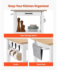 Volenca 18x23" Kitchen Island Cart with Single Door Cabinet, Drawer, Towel Rack, Hooks, Swivel Wheels