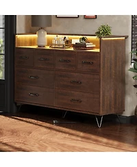 homfan 8 Drawer Dresser with Charging Station and Rgb Lights, Wide Bedroom Storage Chest for Makeup Vanity, Gaming Setup, and Living Room