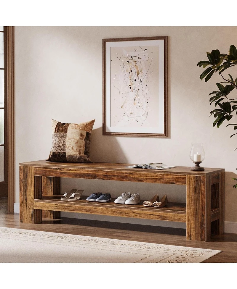 Slickblue Farmhouse Entryway Bench with Wooden Shoe Shelf