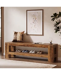 Slickblue Farmhouse Entryway Bench with Wooden Shoe Shelf