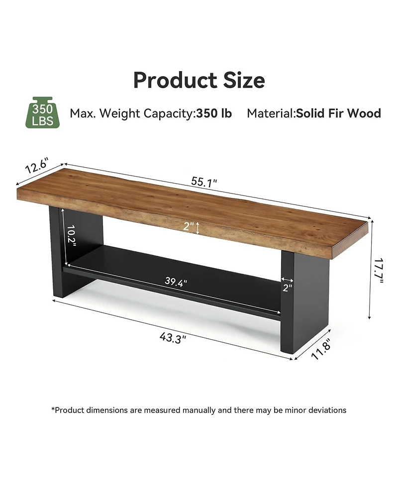 Slickblue 55" Wooden Entryway Bench with Open Shoe Storage Shelves