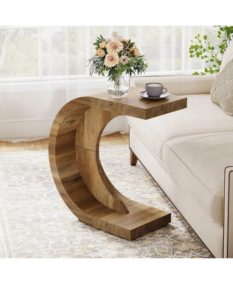 Slickblue C-Shaped Wood End Table for Sofa or Couch