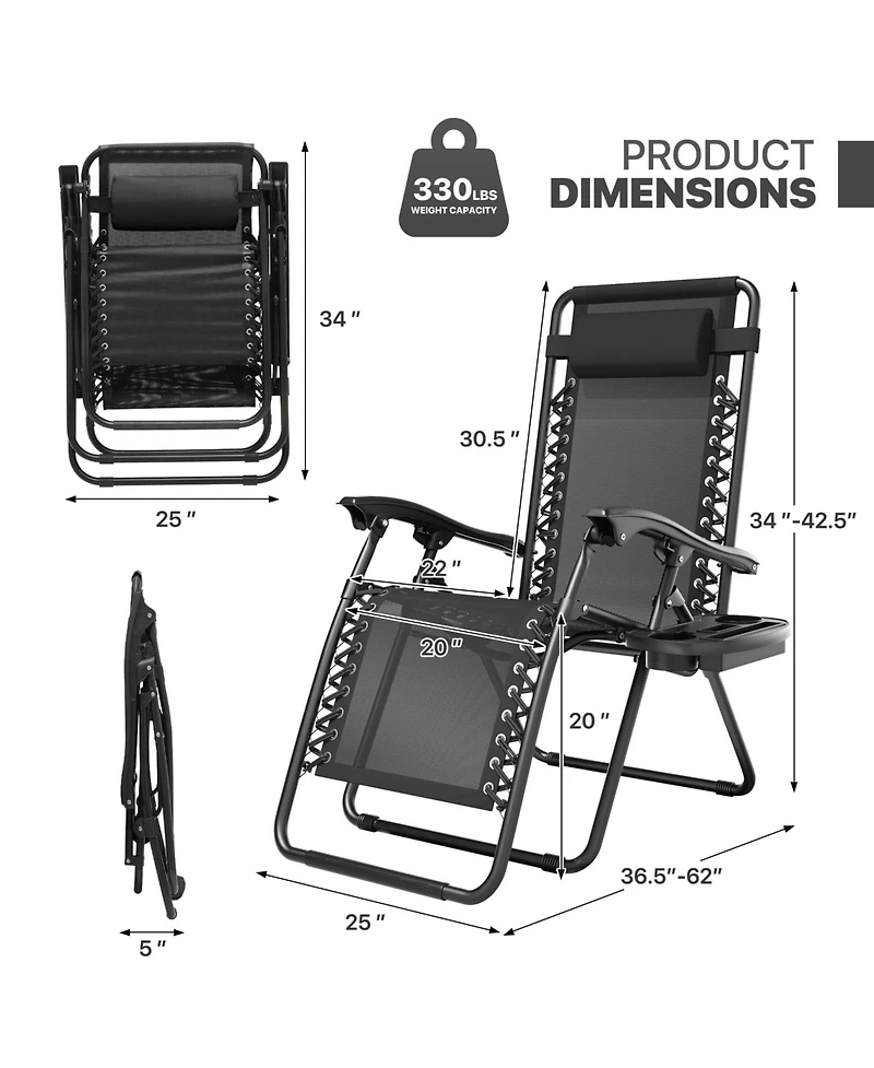 Aofar Zero Gravity Lounge Chair Folding Recliner Cup Holder Tray