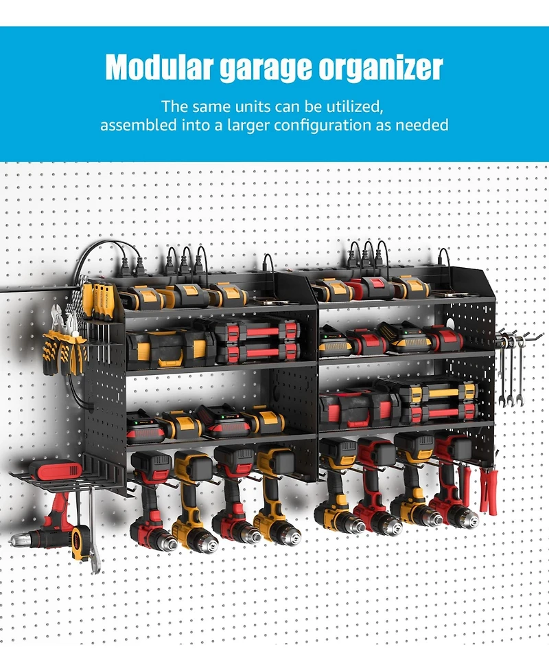 Xdovet Modular Power Tool Storage and Charging Station 4-Tier Wall Mounted Drill Organizer