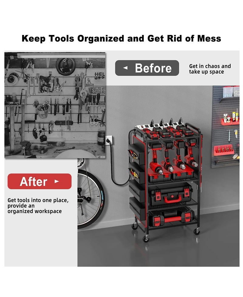 Xdovet Power Tool Organizer Cart Charging Station Rolling Wheels