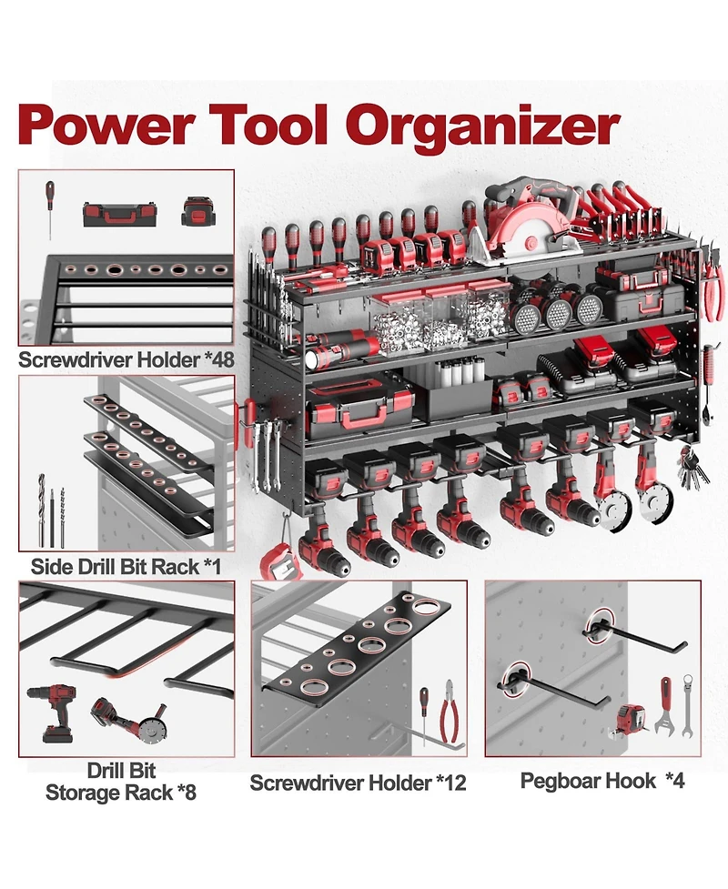 Xdovet Power Tool Organizer Wall Mount Rack Pegboards Workshop Storage