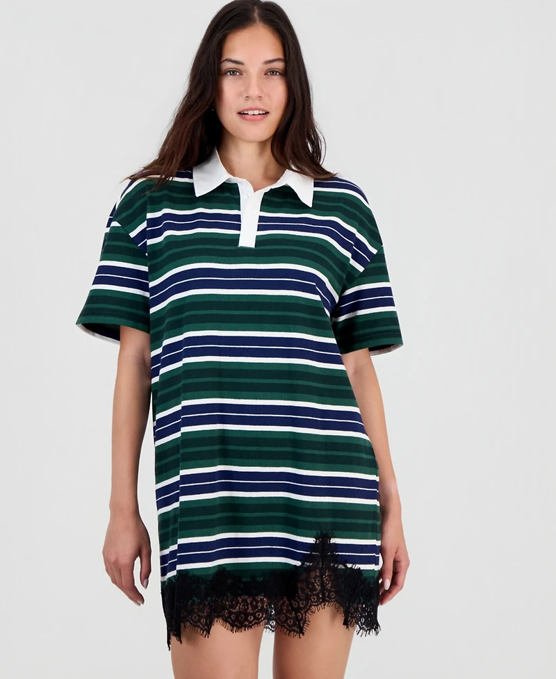 Bar Iii Women's Short-Sleeve Lace-Trim Rugby Dress, Macy's Exclusive