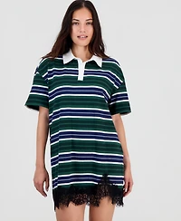 Bar Iii Women's Short-Sleeve Lace-Trim Rugby Dress, Macy's Exclusive