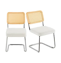 Sugift Mid Century Modern Rattan Dining Chairs Set of 2, Velvet Upholstered Seat with Woven Back